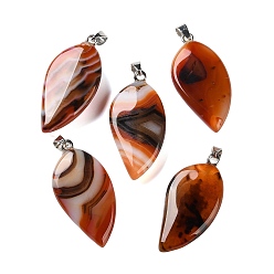 Ágata Normal Colgantes de ágata natural teñidos y calentados, con 304 presas de acero inoxidable a presión, encanto de la hoja, rojo naranja, 44~45x22~23x7~9 mm, agujero: 7x4 mm