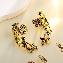 Античное Золото Кольца-манжеты из сплава в тибетском стиле, лист, античное золото , 34x15.5 мм