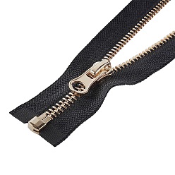 Light Gold Nylon Garment Accessories, Zip-fastener Component Sets, Nylon and Brass Zipper & Alloy Zipper Puller, Black, Light Gold, 710~735x38x3mm