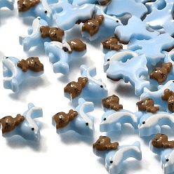 Светло-Голубой Кабошоны из светящейся непрозрачной смолы, дельфин, светится в темноте, Небесно-голубой, 10.5x11x4 мм