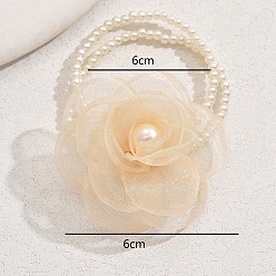 (404) Непрозрачное AB Кислое яблоко Элегантные эластичные браслеты из пластиковых бусин с имитацией жемчуга, украшения из ткани камелия для женщин, цветочный белый, внутренний диаметр: 2.36 дюйм (6 см)