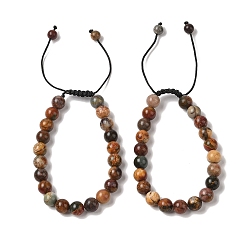 Пикассо Камень 8Мм круглые браслеты из натуральной полихромной яшмы/камня Пикассо/яшмы Пикассо, плетеные из бусин, регулируемые браслеты из нейлонового шнура для женщин и мужчин, внутренний диаметр: 1-7/8~2-7/8 дюйм (4.9~7.3 см)