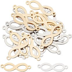 Golden & Stainless Steel Color 20Pcs 304 Stainless Steel Links Connectors, Infinity, Golden & Stainless Steel Color, Golden & Stainless Steel Color, 25x7x1mm, Hole: 1.5mm, 2color, 10pcs/color