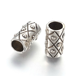 Antique Silver Tibetan Style Alloy Beads, Tube, Antique Silver, Lead Free & Cadmium Free & Nickel Free, 17x10mm, Hole: 7mm