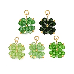 (52) Непрозрачная лаванда 5 шт. 5 цветные прозрачные стеклянные бусины подвески, клевер, с открытыми пружинными кольцами из нержавеющей стали 304, граненые, разноцветные, 19x16x4.5 мм, отверстие : 3 мм, 1 шт / цвет