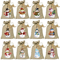 Red 24Pcs Christmas Linen Printed Drawstring Bags, Candy Storage Supplies, Rectangle, Red, 18x13cm