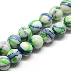 Весенне-зеленый Окрашенная круглый синтетический драгоценный камень океана белого нефрита бусы пряди, весенний зеленый, 6 мм, отверстие : 1 мм, около 64 шт / нитка, 15.5 дюйм