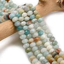 Flower Amazonite Натуральный цветок амазонитовые бусины пряди, граненые, рондель, 8x5.5 мм, отверстие : 1.2 мм, около 69 шт / нитка, 15.16'' (38.5 см)