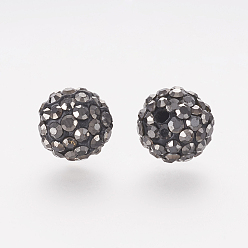 Hematite Polymer Clay Rhinestone Beads, Grade A, Round, Pave Disco Ball Beads, Hematite, 10x9.5mm, Hole: 1.5mm