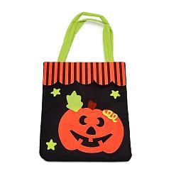 Pumpkin Non-woven Fabrics Halloween Candy Bag, Trick or Treat Tote, with Handles, Gift Bag Party Favors for Kids Boys Girls, Rectangle, Black, Pumpkin Pattern, 41x21x0.3cm