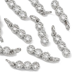 Platino Real Plateado Colgantes de latón con circonitas cúbicas engastadas de Shegrace, encantos planas redondas, sin cadmio, plomo, níquel, Platino verdadero plateado, 11x3x2.5 mm, agujero: 2.5 mm