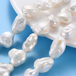 Seashell Color Natural Keshi Pearl Beads Strands, Cultured Freshwater Pearl, Nuggets, Seashell Color, 17~24x11~21x9~13mm, Hole: 0.6mm, about 19~20pcs/strand, 15.75 inch(40cm)