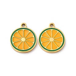 Оранжевый Фруктовая серия 304 эмалированные подвески из нержавеющей стали, ионное покрытие (ip), золотые, оранжевые, 14x12x1 мм, отверстие : 1.5 мм