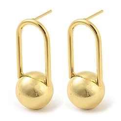 Golden Oval with Ball Shape Rack Plating Brass Stud Earring, Long-Lasting Plated, Cadmium Free & Lead Free, Golden, 35x14mm