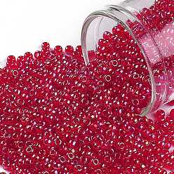 (165B) Transparent AB Siam Ruby TOHO Round Seed Beads, Japanese Seed Beads, (165B) Transparent AB Siam Ruby, 11/0, 2.2mm, Hole: 0.8mm, about 1110pcs/bottle, 10g/bottle
