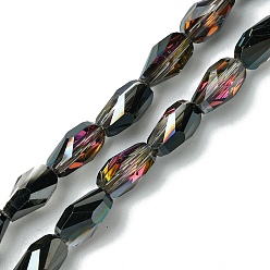 Черный Прозрачные стеклянные бусины гальваническим пряди, с половиным покрытием, граненые, слеза, чёрные, 7~7.5x4x4 мм, отверстие : 1 мм, около 70~71 шт / нитка, 20.31'' (51.6 см)