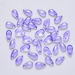 Orchid Transparent Spray Painted Glass Charms, with Glitter Powder, Teardrop, Lilac, 9.5x5x3mm, Hole: 1.2mm