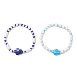 (52) Непрозрачная лаванда 2шт. наборы браслетов из фарфора и стеклянных бусин ручной работы с изображением черепахи, оболочки браслеты простирания, разноцветные, внутренний диаметр: 2-3/8 дюйм (6.1 см)