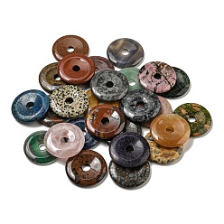 Mixed Stone Natural & Synthetic Mixed Gemstone Pendants, Donut/Pi Disc Charms, 50x6.5~7.5mm, Hole: 10mm