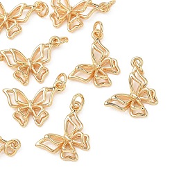 Real 18K Gold Plated SHEGRACE Brass Pendants, Butterfly Charms, Cadmium Free & Lead Free & Nickel Free, Real 18K Gold Plated, 11x16x3.5mm, Hole: 2.5mm