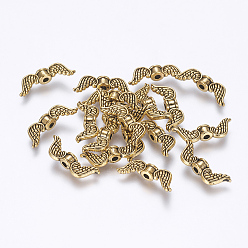 Античное Золото Сплавочные овальные бусины тибетского стиля , без свинца и без кадмия, крыло, античное золото , 18x7x4 мм, отверстие : 1 мм