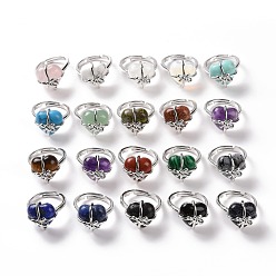 Смешанные камни Сердце из драгоценных камней с регулируемым кольцом с бантом, украшения из латунной проволоки для женщин, без кадмия и без свинца, платина, размер США 7 1/4~13 (17.5~22.3 мм)