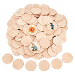 Antique White 250Pcs Unfinished Wooden Cutouts, Flat Round, Antique White, 5x0.3cm