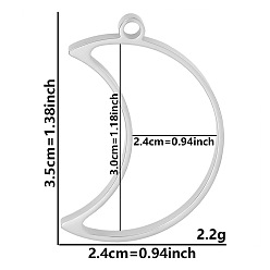 Луна Подвески из нержавеющей стали с открытой задней частью и не тускнеющим покрытием, для diy уф смолы, эпоксидная смола, Прессованные цветочные украшения, цвет нержавеющей стали, луна, 35x24x3 мм, отверстие : 2.2 мм