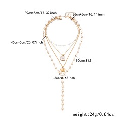 Цветок Подвеска из сплава и пластика с жемчугом 4 многослойные длинные ожерелья с кисточками для женщин, золотые, цветок, 14.17~31.50 дюйм (36~80 см), Кулон : 16 мм