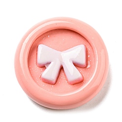 Salmon Opaque Resin Cabochons, Flat Round with Bowknot, Salmon, 22x6mm