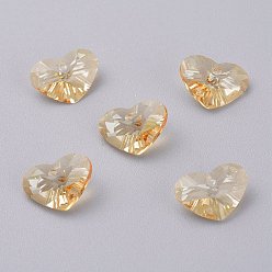 Golden Shadow Glass Rhinestone Pendants, Faceted, Heart, Golden Shadow, 8.5x12x5mm, Hole: 1.5mm