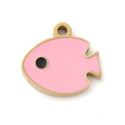 Pink 304 прелести нержавеющей стали, с эмалью, рыбы прелести, розовые, 10x10.5x1.5 мм, отверстие : 1.1 мм