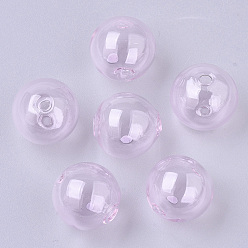 Pink Handmade Blown Glass Beads, Round, Pink, 16x16mm, Hole: 1~2mm