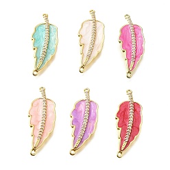 (52) Непрозрачная лаванда Латунные микропаве прозрачные кубические цирконии эмалированные подвески-листочки для соединения, реальный 18 k позолоченный, стойки покрытие, долговечный, без свинца и без кадмия, разноцветные, 32.5x12x2 мм, отверстие : 1.2 мм