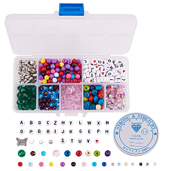 Mixed Color DIY Bracelet Making, with Acrylic Beads, Glass Seed Beads, Alloy Beads, Crystal Thread and Organizer Storage Plastic Box, Mixed Color, 13.5x7x3cm