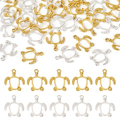 Золотой & Серебряный 40 шт. 2 цвета сплава открытая задняя часть подвески безель, для diy уф смолы, эпоксидная смола, Прессованные цветочные украшения, черепаха, золотой и серебряный, 21.5x18.5x2.5 мм, отверстие : 2 мм, 20 шт / цвет