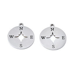 Нержавеющая Сталь Цвет Не тускнеющие 201 подвески из нержавеющей стали, лазерная резка, компас, цвет нержавеющей стали, 17x15x1 мм, отверстие : 1.4 мм
