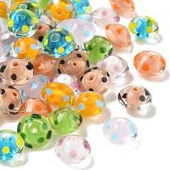 Gemischte Farbe Transparente handgemachte Lampwork Perlen, Perle in Perlen, Rondell mit Tupfen, Gemischte Farbe, 15x10.5 mm, Bohrung: 2 mm