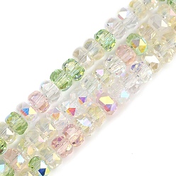 Светло-зеленый Стеклянные бусины с гальваническим покрытием , рондель, граненые, светло-зеленый, 4x3 мм, отверстие : 1 мм, около 146~148 шт / нитка, 15.83~15.98'' (40.2~40.6 см)