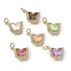 Настоящее золото 18K Латунные микро проложить кубического циркония подвески, бантом, со стеклом и петлей, долгоиграющий, без свинца и без кадмия, с блеском порошок, граненые, cmешанных цветов, реальный 18 k позолоченный, 10.5x15.5x4.5 мм, отверстие : 3 мм