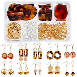 Golden DIY Cellulose Acetate(Resin) Earring Making Kits, include Pendants & Links, Glass Pearl Beads, Stainless Steel Filigree Joiners Links & Pendants, Brass Charms & Earring Hooks, Golden