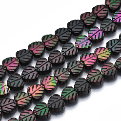 Mixed Color Electroplate Non-magnetic Synthetic Hematite Beads Strands, Leaf, Mixed Color, 6x6x2.5mm, Hole: 0.8mm, about 64~69pcs/strand, 14.57 inch~15.35 inch(37cm~39cm)