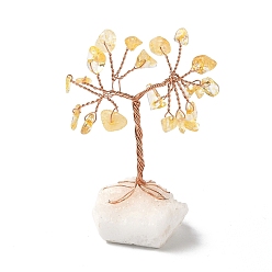 Цитрин Натуральные цитриновые чипсы Дерево жизни украшения, кварцевая основа с медной проволокой, фен-шуй энергетический камень подарок для домашнего офиса украшение рабочего стола, 31~46x28~33x61~75 мм