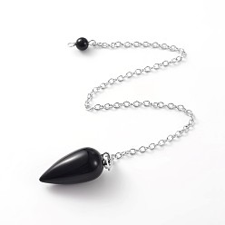 (946F)Морозный цвет внутри  Жонкиль / Непрозрачная зеленая подкладка Маятники для биолокации из латуни черного агата в форме капли платинового тона (окрашенные и нагретые), с карабин-лобстерами , 220x3 мм