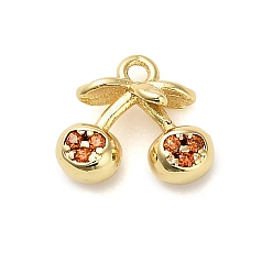 Вишня Латунные микро проложить кубического циркония подвески, фруктовые прелести, стойки покрытие, долговечный, без свинца и без кадмия, вишня, 9x11.5x4.5 мм, отверстие : 1.4 мм