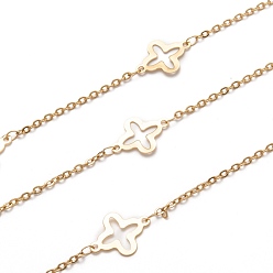 Золотой Ионное покрытие (IP) 304 кабельные цепи из нержавеющей стали с клеверным звеном, пайки, с катушкой, золотые, ссылка: 2.5x2x0.5 mm, клевер: 17x13x0.6 мм, около 16.4 футов (5 м) / рулон