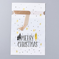Слово Пластиковые пакеты для выпечки, шнурок сумки, на рождество свадьба день рождения помолвка праздник пользу, прямоугольные, белые, слово, 22.3x15.1 см, около 45~50 шт / упаковка