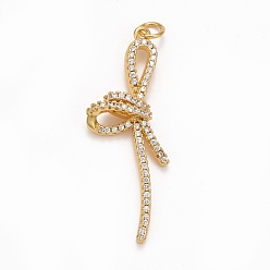 Настоящее золото 18K Покрытие стойки латунь микропаве прозрачные подвески из кубического циркония, без кадмия, без никеля и без свинца, долговечный, бантом, реальный 18 k позолоченный, 39x15x5 мм, Перейти кольцо: 5x0.5 мм, внутренний диаметр: 3.5 мм