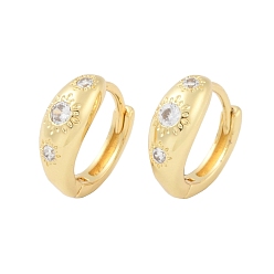 Настоящее золото 18K Серьги-кольца из латуни с микропаве и прозрачным фианитом, долговечный, без свинца и без кадмия, солнце, реальный 18 k позолоченный, 14x5x12.5 мм
