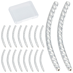 Посеребрённый 40 шт латунные бусины, долговечный, изогнутые бусины, трубка, 925 серебро покрытием, 20x1.5 мм, отверстие : 0.8 мм